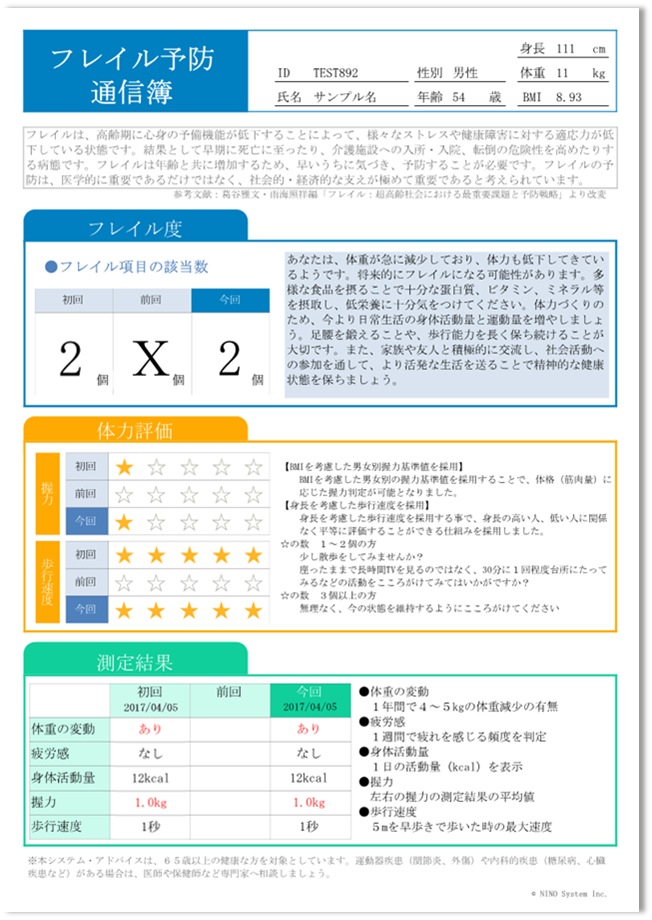 フレイル予防通信簿の画像